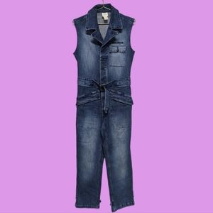 Vintage Rocawear Y2K Distressed Denim Overalls Jumpsuit Button Up Sleeveless M